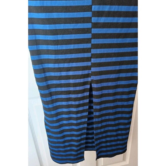 Collusion Maxi Dress Size 8 Blue Bodycon Striped Ribbed Turtleneck Long Sleeve - Picture 5 of 6